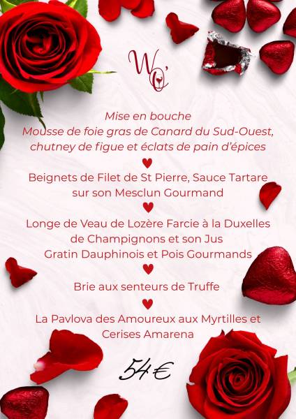 Menu Saint Valentin restaurant Uzès